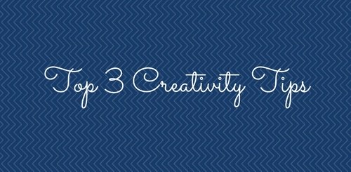 White cursive text on a blue zigzag patterned background reads Top 3 Creativity Tips.