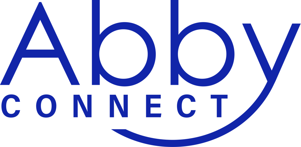 Abby Connect logo: the word Abby in blue above the word Connect, with a curved line beneath
