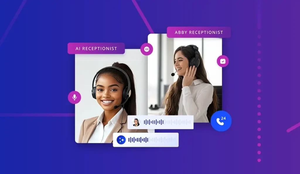 An AI receptionist and a human receptionist work together. Sometimes it's not human vs AI Receptionist, but finding ways for them to work together instead.