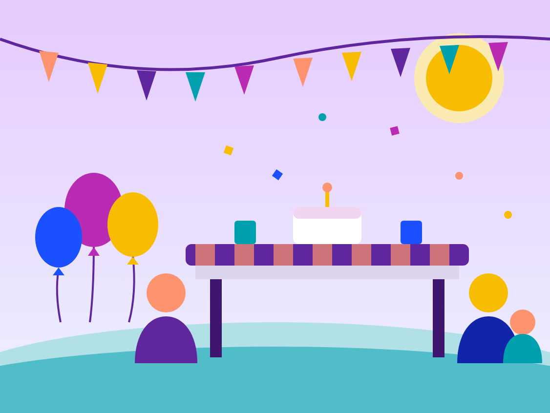 Illustration of a family celebrating at an outdoor company event