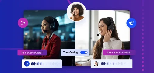 AI for customer service is best utilized when paired with human support, as shown by the human and AI receptionists supporting this woman on the phone.