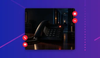 Desk phone in a dark law office at night with missed call and unread message alerts