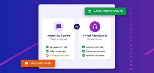 Illustration comparing an answering service that takes a message with a virtual receptionist that books the appointment