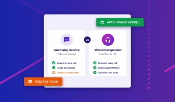 Illustration comparing an answering service that takes a message with a virtual receptionist that books the appointment